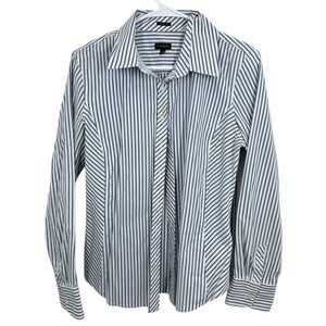 Talbots Womens Striped Button Down Shirt Wrinkle Resistant Blue White Size 12